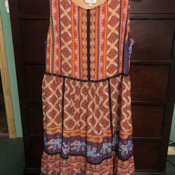 Multicolored Dress Sleeveless Zipper On Left Size To Waist Beige by eci - Picture 3 of 5